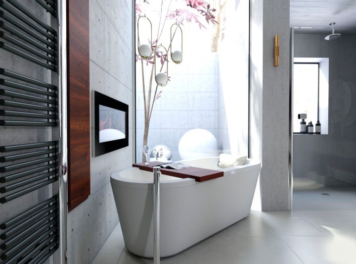 A bathroom with a modern style