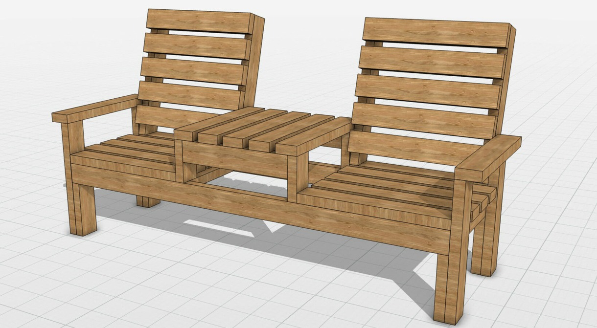 Outdoor wooden bench made with 3DByMe - 3D planner view