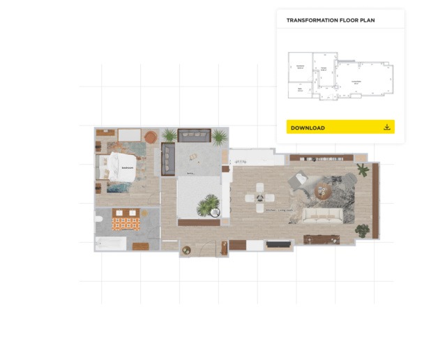 2D plan of a mid-century mordern house made on HomeByMe