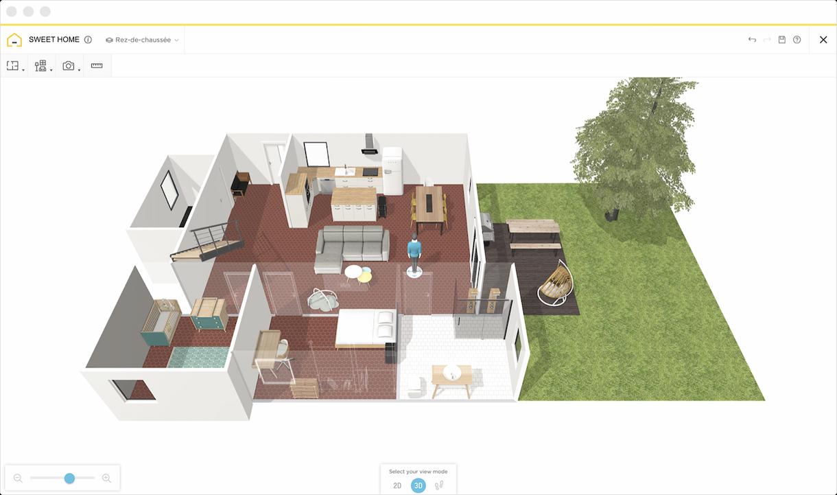 A 3D plan taken on Homebyme of a farmhouse house with an outdoor space