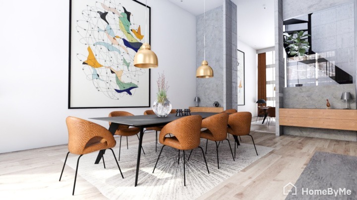A realistic images made on HomeByMe of a mix contemporary and mid-century features