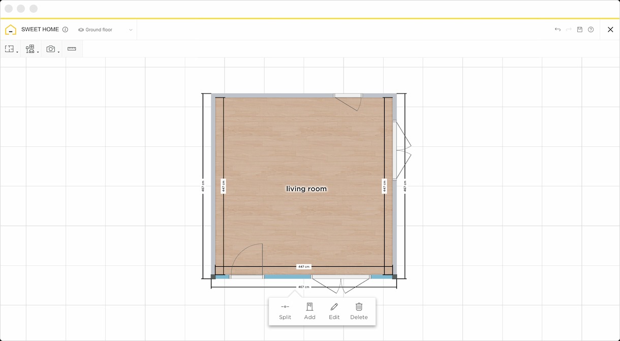 2D plan of a living room on HomeByme