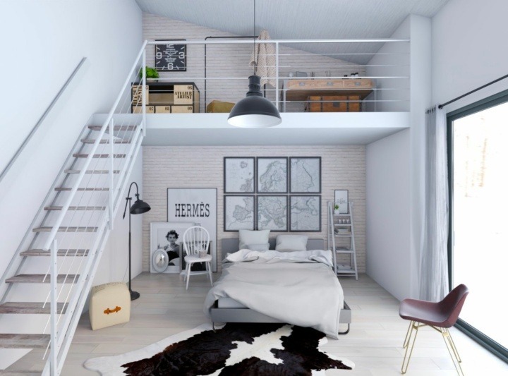 Industrial bedroom with a mezzanine