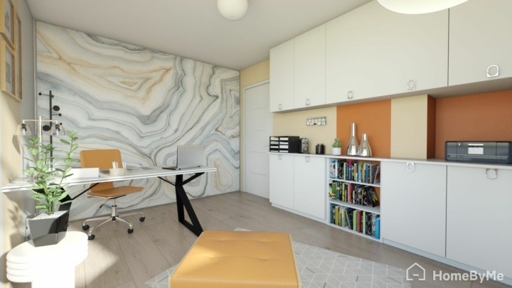A contemporary office with neutral colors