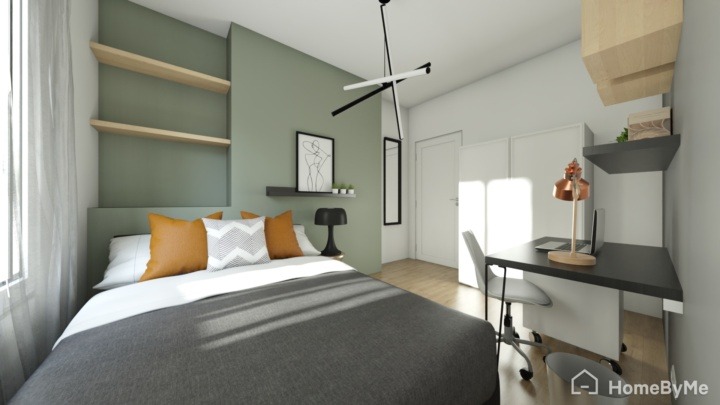 modern green and grey teen bedroom