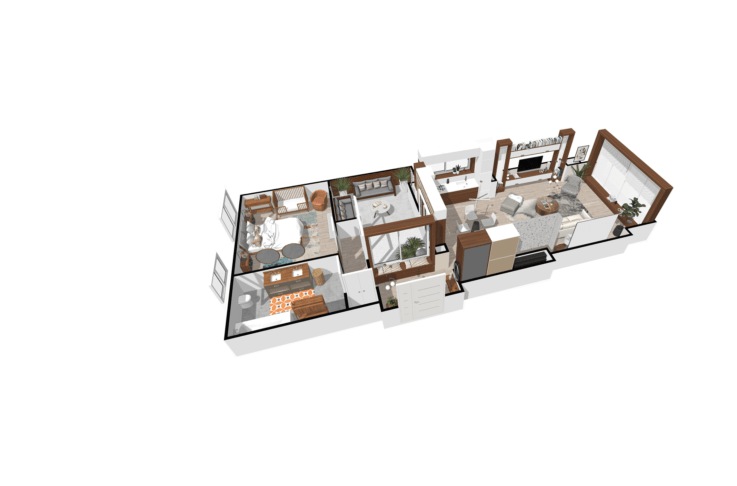 A 3D plan taken on Homebyme of a mid-century modern style house